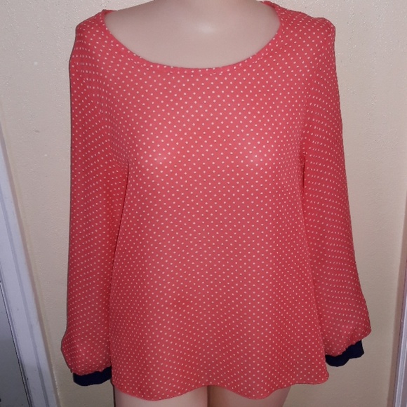 Coral Polka Dot Blouse - Picture 1 of 6